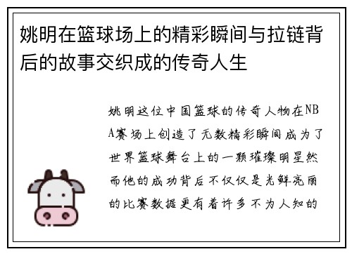 姚明在篮球场上的精彩瞬间与拉链背后的故事交织成的传奇人生